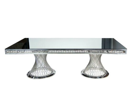 TABLE VERSAILLES RECTANGULAR SILVER TABLE WITH MIRROR GLASS TOP HA406
