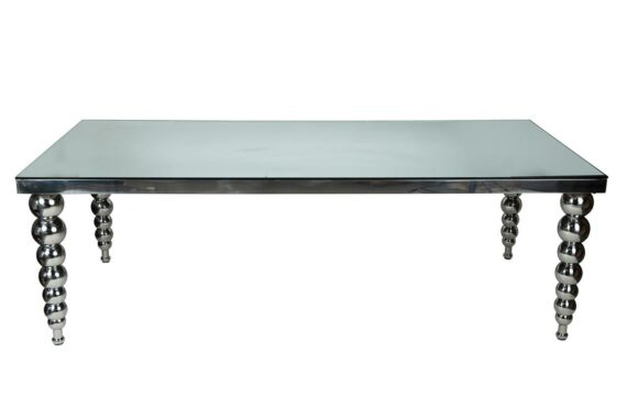 TABLE AVIGNON RECTANGULAR SILVER TABLE STAINLESS STEEL MIRROR GLASS HA455