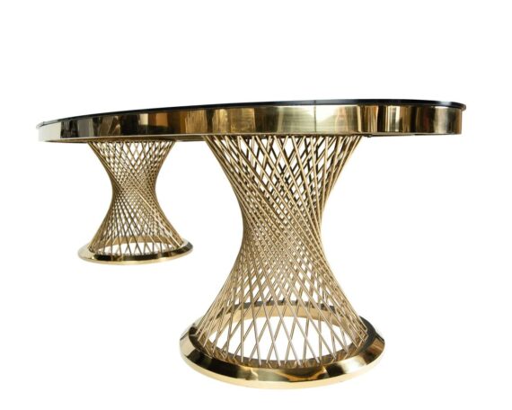 TABLE VERSAILLES OVAL GOLD MIRROR GLASS TOP HA457