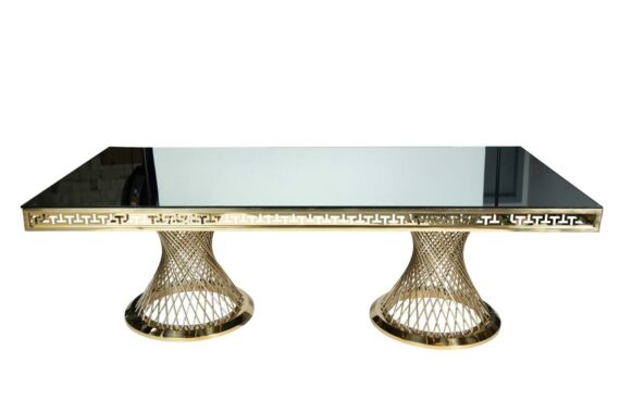 TABLE VERSAILLES RECTANGULAR GOLD WITH MIRROR GLASS TOP HA405