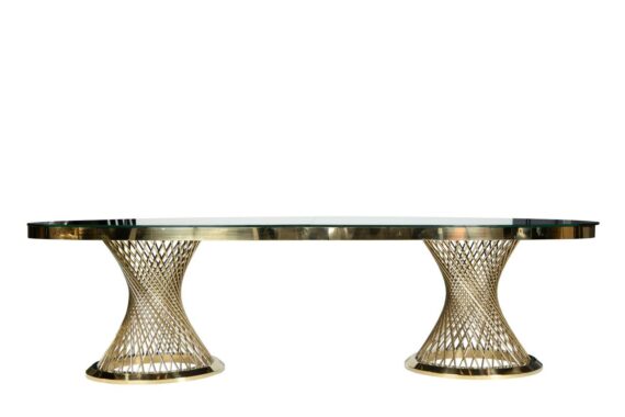 TABLE VERSAILLES OVAL GOLD MIRROR GLASS TOP HA457
