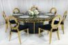 TABLE ROUEN ROUND BLACN AND GOLD BLACK GLASS HA432