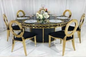 TABLE ROUEN ROUND BLACN AND GOLD BLACK GLASS HA432