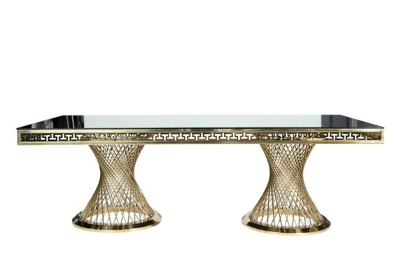 TABLE VERSAILLES RECTANGULAR GOLD WITH MIRROR GLASS TOP HA405