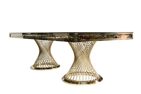 TABLE VERSAILLES RECTANGULAR GOLD WITH MIRROR GLASS TOP HA405